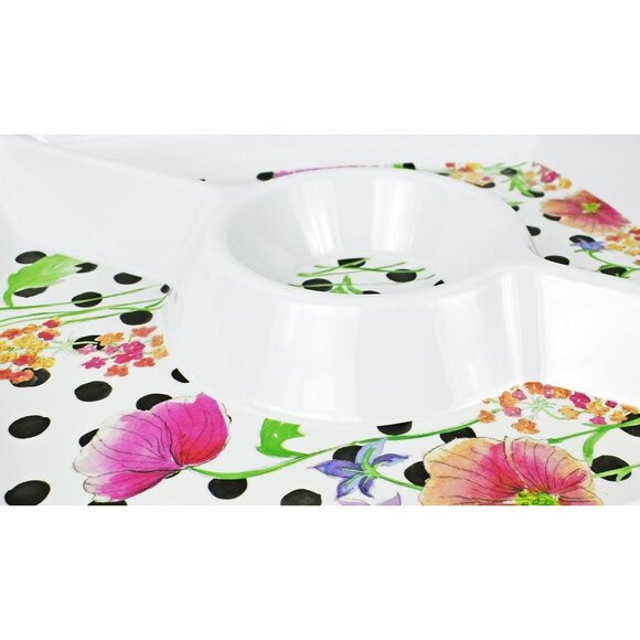 Set of 2 Home Basics Floral Design Serving Dish Set - 3-section Party Tray - Picture 3 of 9
